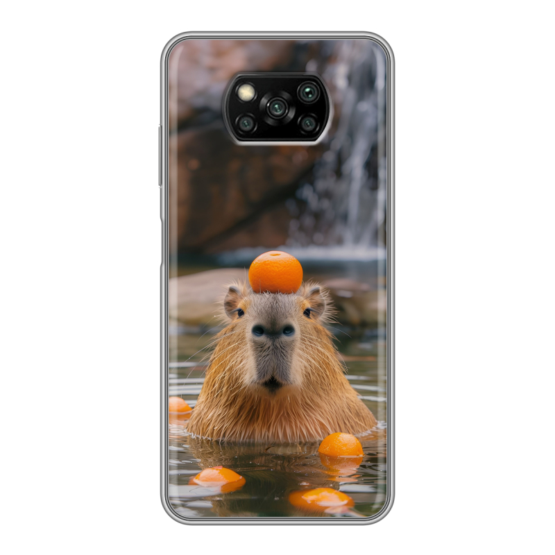 Пластиковый чехол на Xiaomi Poco X3 с принтом Капибара с апельсином Пластиковый чехол на Xiaomi Poco X3 с принтом Капибара с апельсином