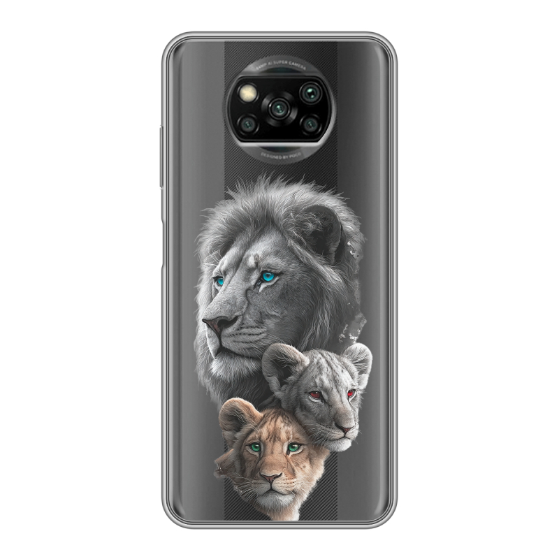 Пластиковый чехол на Xiaomi Poco X3 с принтом Львы Пластиковый чехол на Xiaomi Poco X3 с принтом Львы
