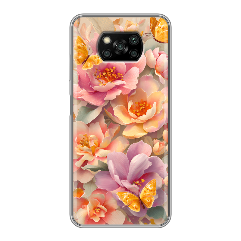 Пластиковый чехол на Xiaomi Poco X3 с принтом Цветы и бабочки Пластиковый чехол на Xiaomi Poco X3 с принтом Цветы и бабочки