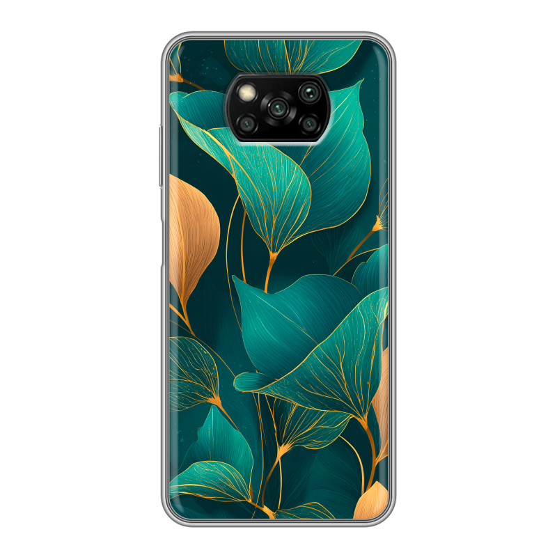 Пластиковый чехол на Xiaomi Poco X3 с принтом Листья и золото Пластиковый чехол на Xiaomi Poco X3 с принтом Листья и золото