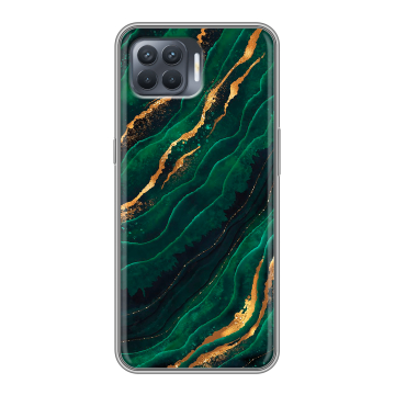 Силиконовый чехол на OPPO Reno4 Lite с принтом Мрамор зеленое золото
