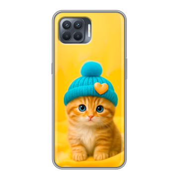 Силиконовый чехол на OPPO Reno4 Lite с принтом Котенок в шапке