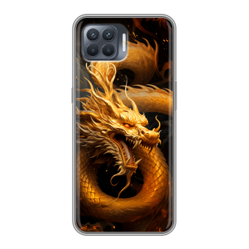 Силиконовый чехол на OPPO Reno4 Lite с принтом Золотой дракон Силиконовый чехол на OPPO Reno4 Lite с принтом Золотой дракон