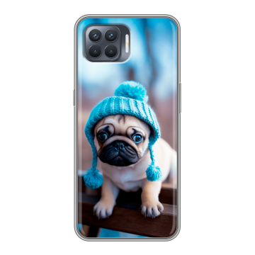 Силиконовый чехол на OPPO Reno4 Lite с принтом Мопс в шапке