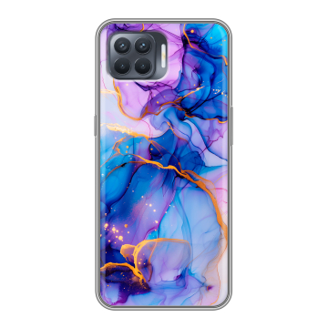 Силиконовый чехол на OPPO Reno4 Lite с принтом синий мрамор Силиконовый чехол на OPPO Reno4 Lite с принтом синий мрамор