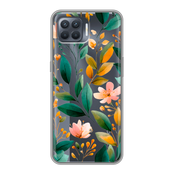 Силиконовый чехол на OPPO Reno4 Lite с принтом Цветы паттерн Силиконовый чехол на OPPO Reno4 Lite с принтом Цветы паттерн