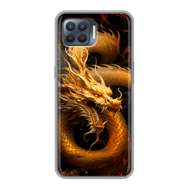 Силиконовый противоударный чехол на OPPO Reno4 Lite с принтом Золотой дракон Силиконовый противоударный чехол на OPPO Reno4 Lite с принтом Золотой дракон
