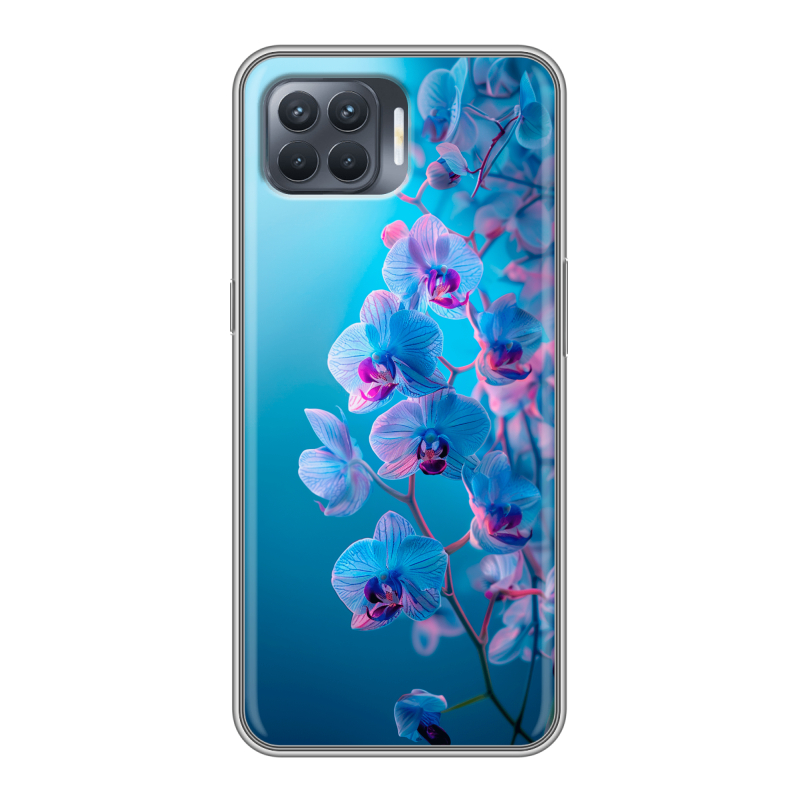 Силиконовый чехол на OPPO Reno4 Lite с принтом голубые орхидеи Силиконовый чехол на OPPO Reno4 Lite с принтом голубые орхидеи