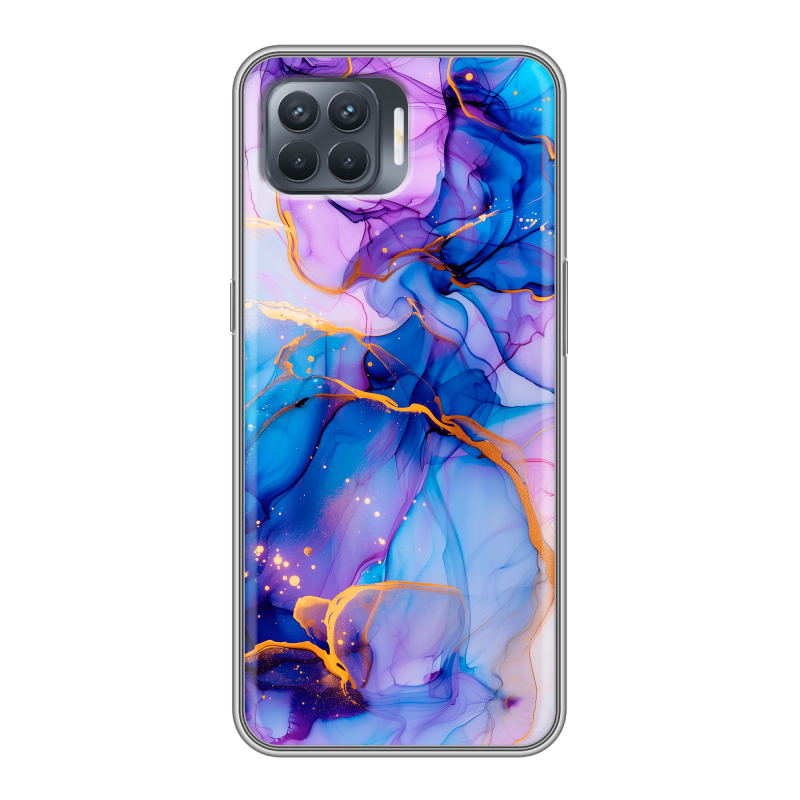 Силиконовый чехол на OPPO Reno4 Lite с принтом синий мрамор Силиконовый чехол на OPPO Reno4 Lite с принтом синий мрамор