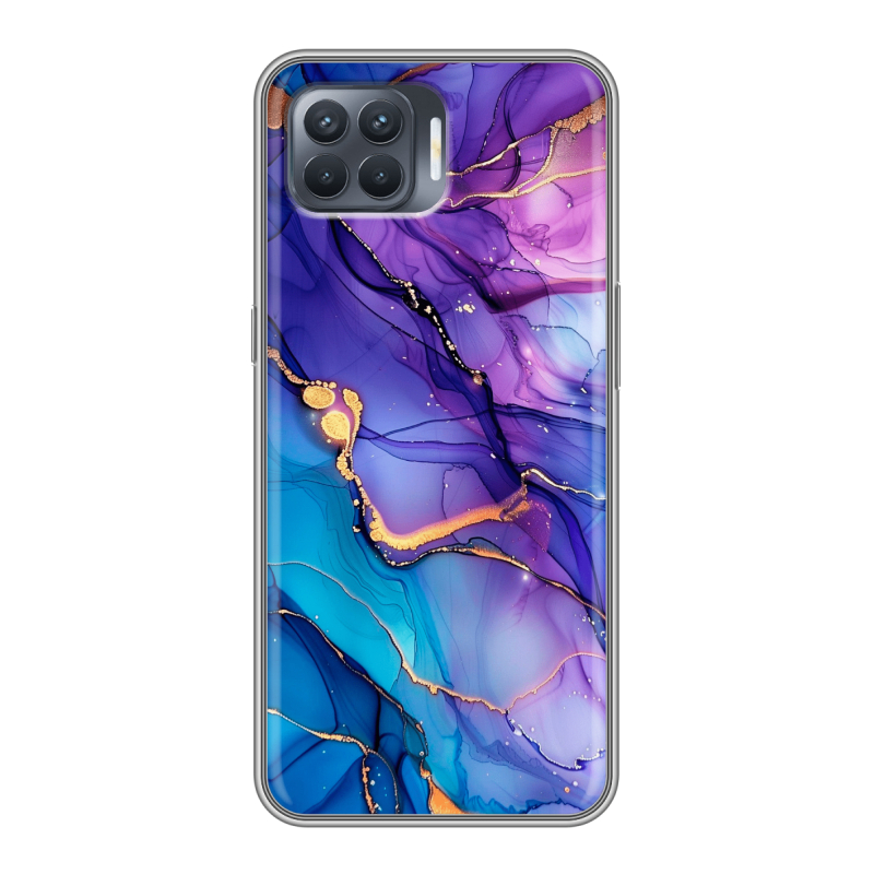 Силиконовый чехол на OPPO Reno4 Lite с принтом синий мрамор Силиконовый чехол на OPPO Reno4 Lite с принтом синий мрамор