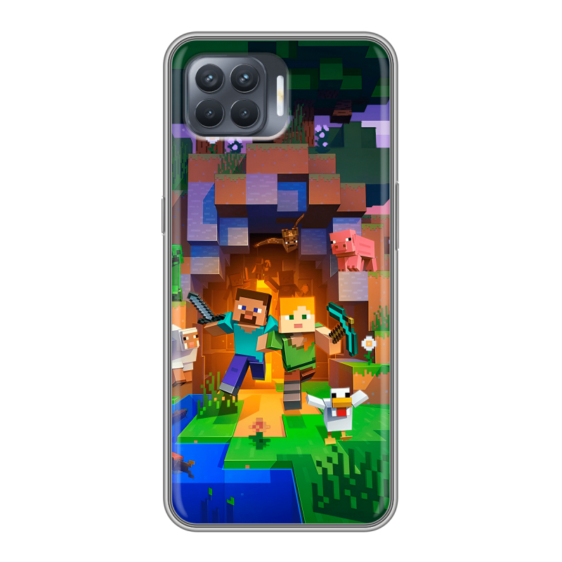 Силиконовый противоударный чехол на OPPO Reno4 Lite с принтом Майнкрафт Minecraft Силиконовый противоударный чехол на OPPO Reno4 Lite с принтом Майнкрафт Minecraft