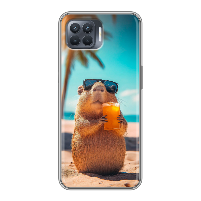Силиконовый противоударный чехол на OPPO Reno4 Lite с принтом Капибара Силиконовый противоударный чехол на OPPO Reno4 Lite с принтом Капибара