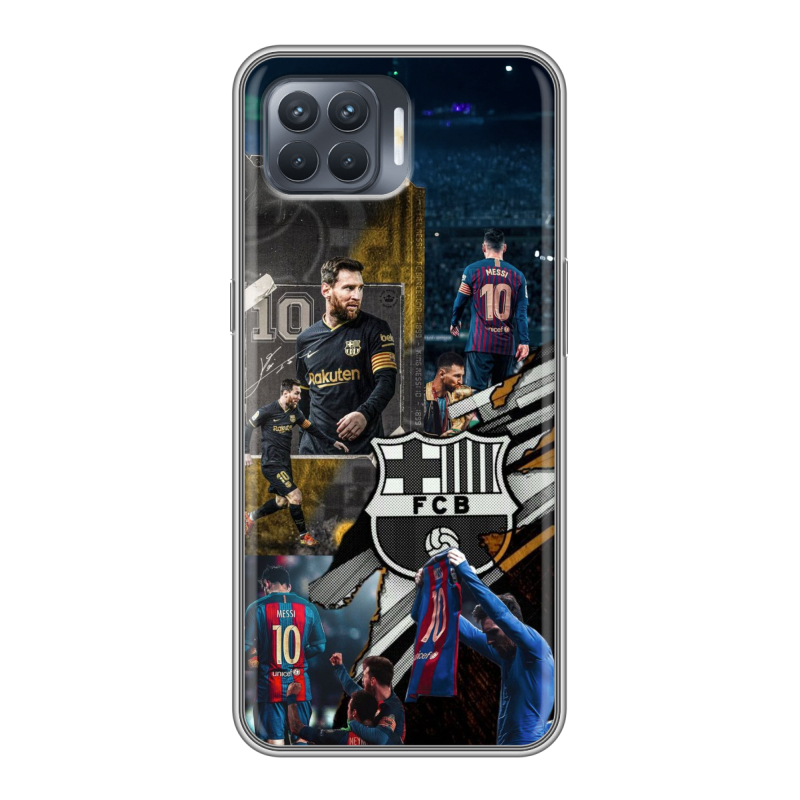 Силиконовый противоударный чехол на OPPO Reno4 Lite с принтом Messi Barcelona Силиконовый противоударный чехол на OPPO Reno4 Lite с принтом Messi Barcelona