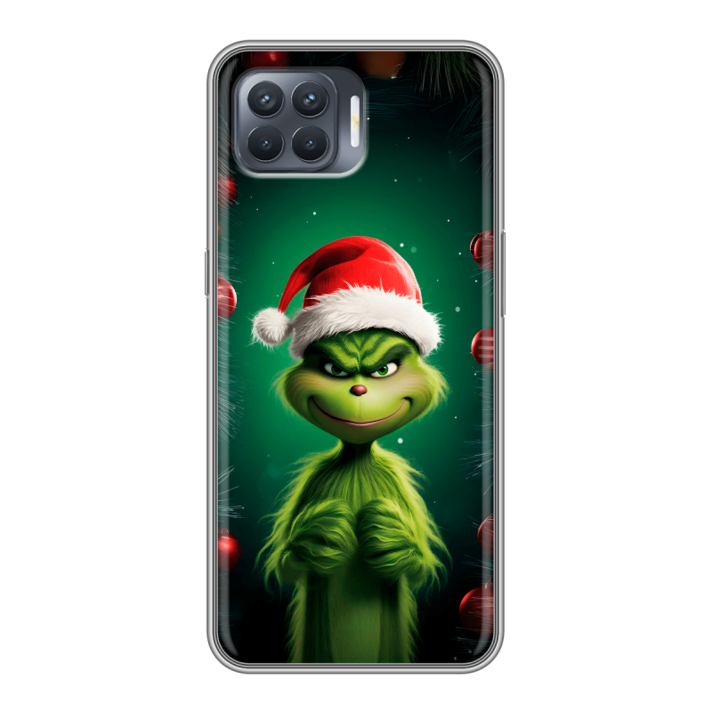 Силиконовый противоударный чехол на OPPO Reno4 Lite с принтом Гринч Новый год Рождество Силиконовый противоударный чехол на OPPO Reno4 Lite с принтом Гринч Новый год Рождество
