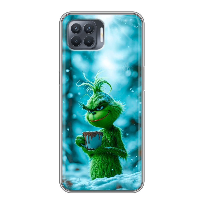 Силиконовый противоударный чехол на OPPO Reno4 Lite с принтом Новый год гринч Силиконовый противоударный чехол на OPPO Reno4 Lite с принтом Новый год гринч