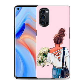 Силиконовый чехол на OPPO Reno4 Pro с принтом Девушка и букет Силиконовый чехол на OPPO Reno4 Pro с принтом Девушка и букет