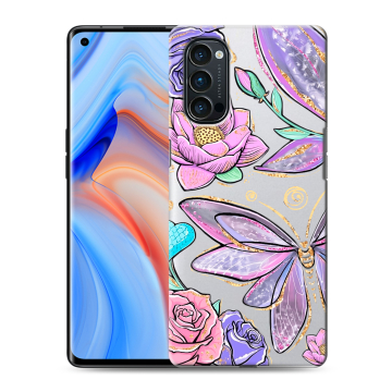 Силиконовый чехол на OPPO Reno4 Pro с принтом Бабочки и цветы
