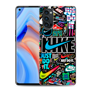 Силиконовый чехол на OPPO Reno4 Pro с принтом найк nike черный Силиконовый чехол на OPPO Reno4 Pro с принтом найк nike черный