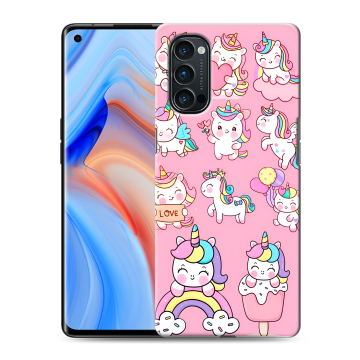 Силиконовый чехол на OPPO Reno4 Pro с принтом Единороги и радуга