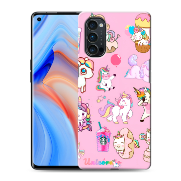 Силиконовый чехол на OPPO Reno4 Pro с принтом розовые единороги Силиконовый чехол на OPPO Reno4 Pro с принтом розовые единороги