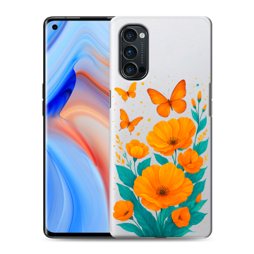 Силиконовый чехол на OPPO Reno4 Pro с принтом цветы бабочки Силиконовый чехол на OPPO Reno4 Pro с принтом цветы бабочки