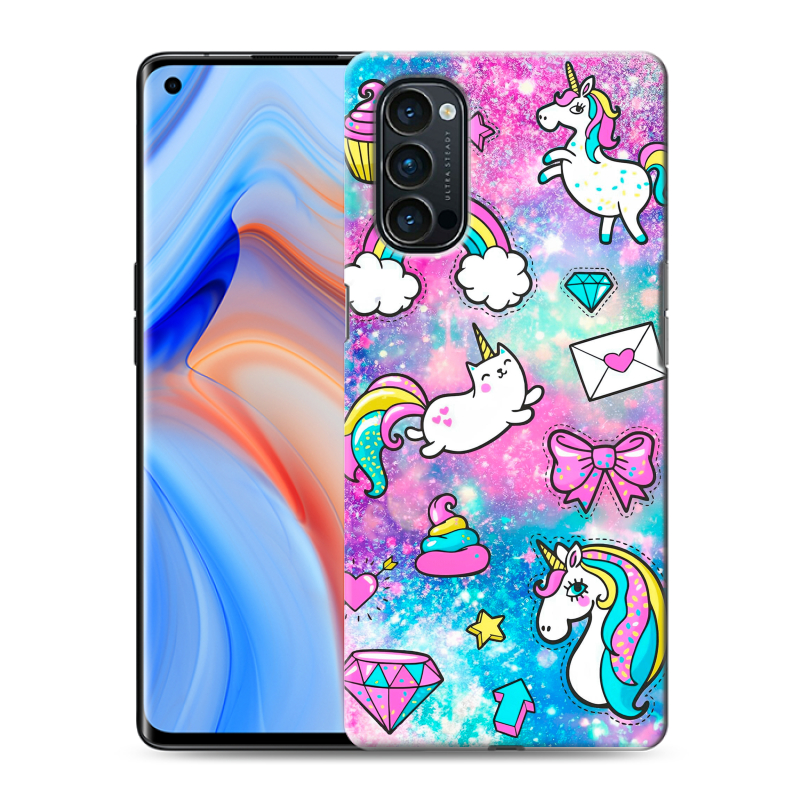 Силиконовый противоударный чехол на OPPO Reno4 Pro с принтом Единороги Силиконовый противоударный чехол на OPPO Reno4 Pro с принтом Единороги