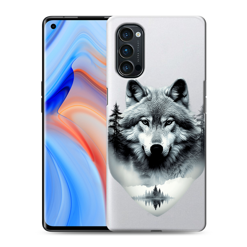 Силиконовый чехол на OPPO Reno4 Pro с принтом Волк в лесу Силиконовый чехол на OPPO Reno4 Pro с принтом Волк в лесу