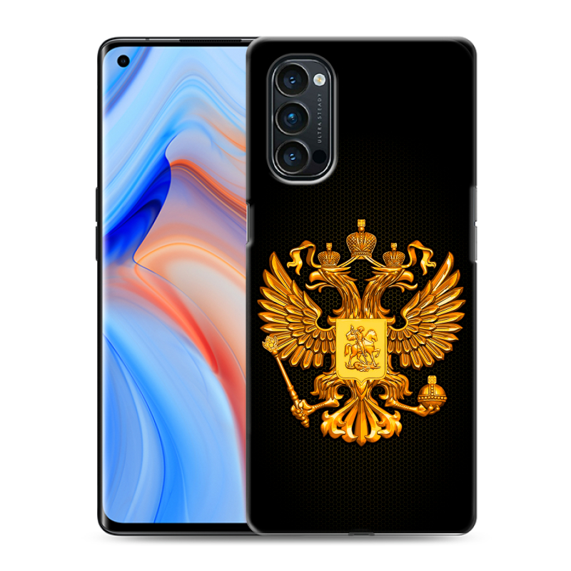 Силиконовый противоударный чехол на OPPO Reno4 Pro с принтом Герб России желтый Силиконовый противоударный чехол на OPPO Reno4 Pro с принтом Герб России желтый