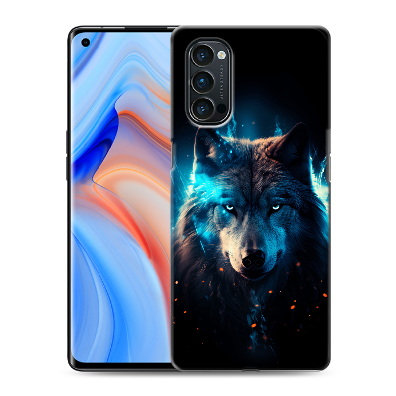 Силиконовый чехол на OPPO Reno4 Pro с принтом Волк ночной Силиконовый чехол на OPPO Reno4 Pro с принтом Волк ночной