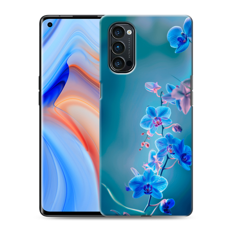 Пластиковый чехол на OPPO Reno4 Pro с принтом Голубые цветы Пластиковый чехол на OPPO Reno4 Pro с принтом Голубые цветы