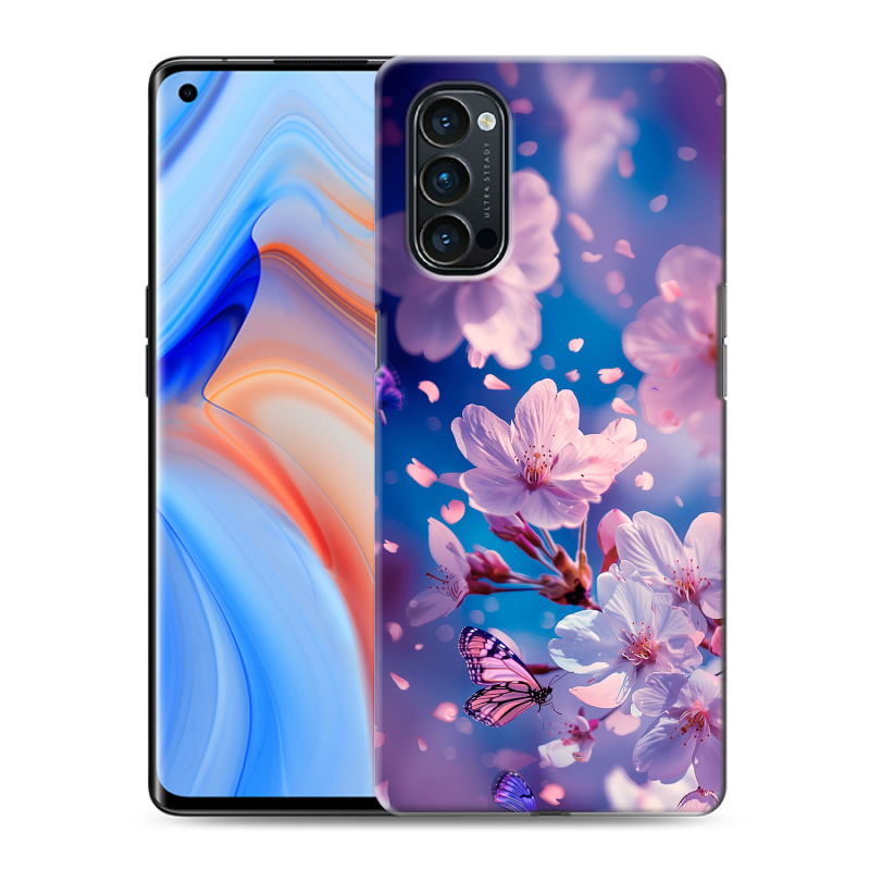 Пластиковый чехол на OPPO Reno4 Pro с принтом цветы бабочки Пластиковый чехол на OPPO Reno4 Pro с принтом цветы бабочки