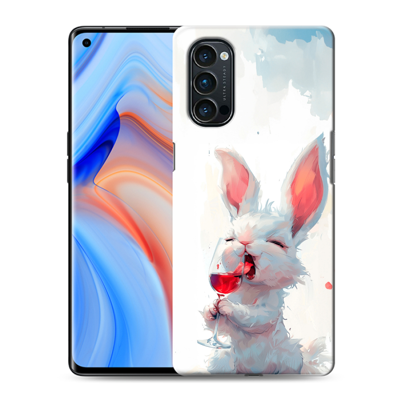 Силиконовый противоударный чехол на OPPO Reno4 Pro с принтом кролик зайчик Силиконовый противоударный чехол на OPPO Reno4 Pro с принтом кролик зайчик