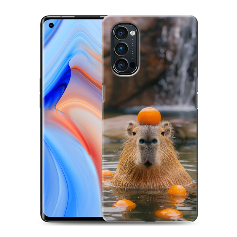 Силиконовый чехол на OPPO Reno4 Pro с принтом Капибара с апельсином Силиконовый чехол на OPPO Reno4 Pro с принтом Капибара с апельсином