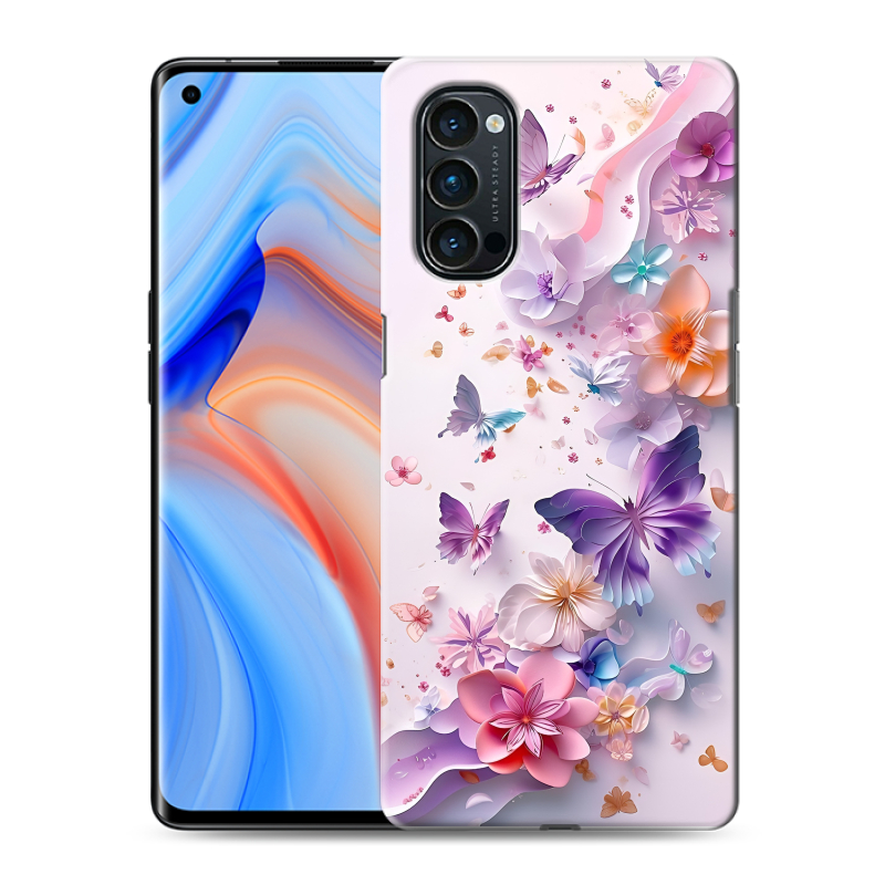 Силиконовый чехол на OPPO Reno4 Pro с принтом цветы бабочки Силиконовый чехол на OPPO Reno4 Pro с принтом цветы бабочки