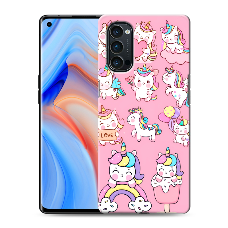 Силиконовый противоударный чехол на OPPO Reno4 Pro с принтом Единороги и радуга Силиконовый противоударный чехол на OPPO Reno4 Pro с принтом Единороги и радуга