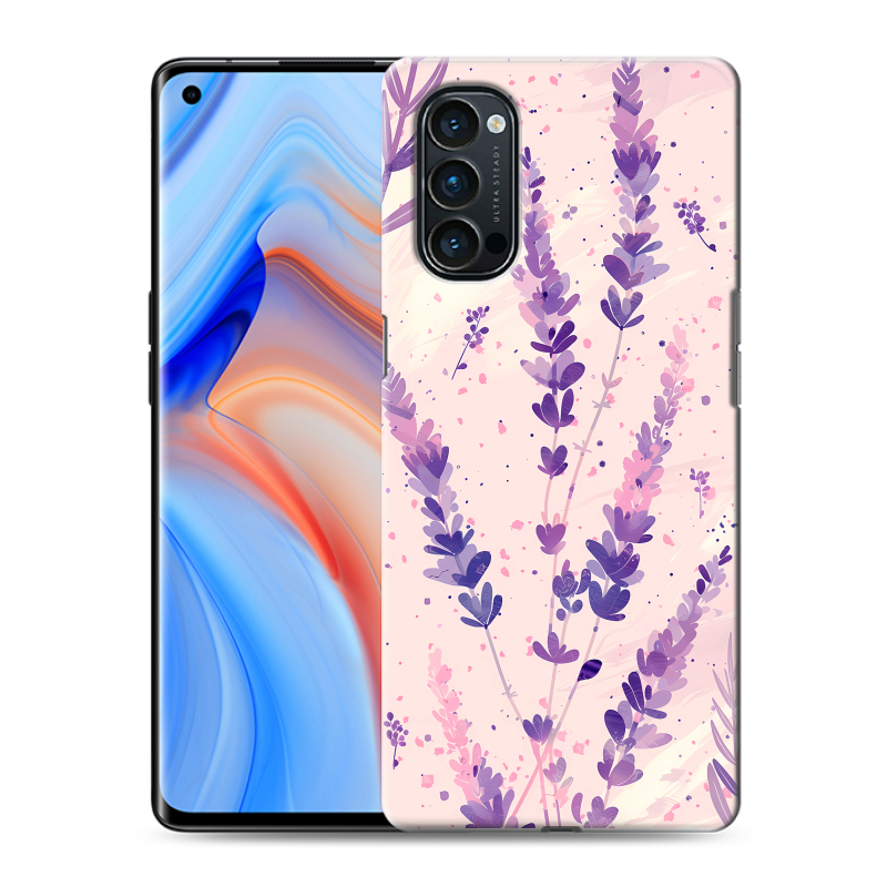 Силиконовый противоударный чехол на OPPO Reno4 Pro с принтом цветы лаванда Силиконовый противоударный чехол на OPPO Reno4 Pro с принтом цветы лаванда