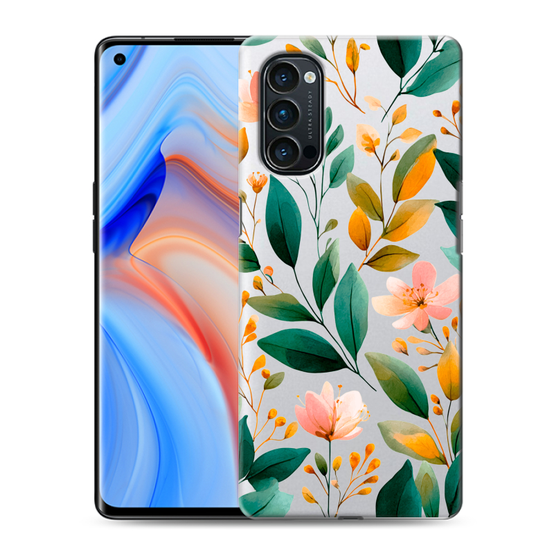 Силиконовый чехол на OPPO Reno4 Pro с принтом Цветы паттерн Силиконовый чехол на OPPO Reno4 Pro с принтом Цветы паттерн