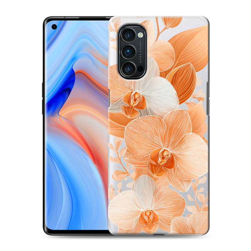 Силиконовый чехол на OPPO Reno4 Pro с принтом Бежевые цветы Силиконовый чехол на OPPO Reno4 Pro с принтом Бежевые цветы