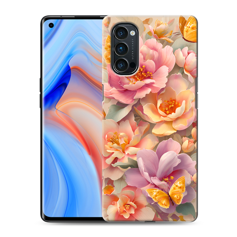 Пластиковый чехол на OPPO Reno4 Pro с принтом Цветы и бабочки Пластиковый чехол на OPPO Reno4 Pro с принтом Цветы и бабочки