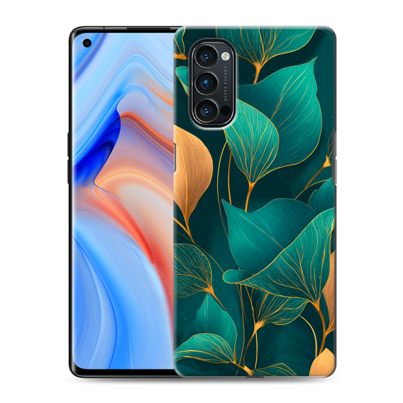 Пластиковый чехол на OPPO Reno4 Pro с принтом Листья и золото Пластиковый чехол на OPPO Reno4 Pro с принтом Листья и золото