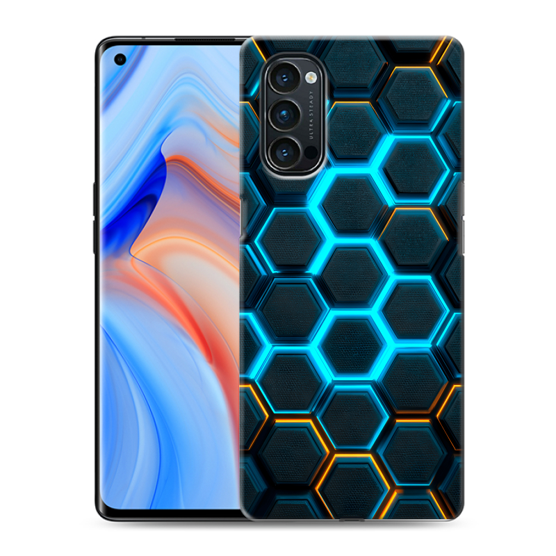 Силиконовый чехол на OPPO Reno4 Pro с принтом Неоновые соты Силиконовый чехол на OPPO Reno4 Pro с принтом Неоновые соты