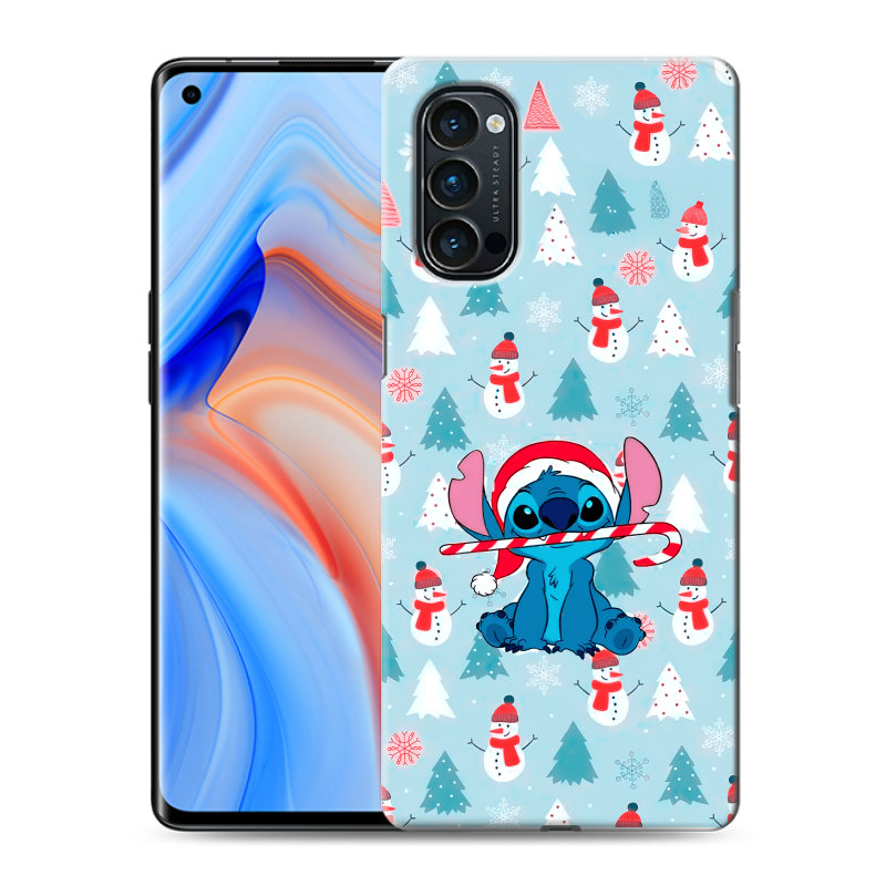 Пластиковый чехол на OPPO Reno4 Pro с принтом Стич Новый год Пластиковый чехол на OPPO Reno4 Pro с принтом Стич Новый год