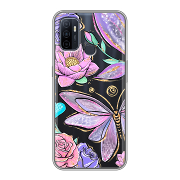 Силиконовый чехол на OPPO A53 с принтом Бабочки и цветы Силиконовый чехол на OPPO A53 с принтом Бабочки и цветы