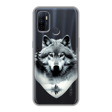 Силиконовый чехол на OPPO A53 с принтом Волк в лесу Силиконовый чехол на OPPO A53 с принтом Волк в лесу