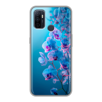 Силиконовый чехол на OPPO A53 с принтом голубые орхидеи Силиконовый чехол на OPPO A53 с принтом голубые орхидеи