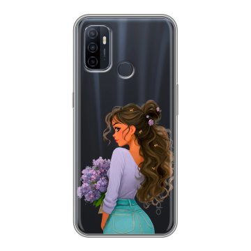 Силиконовый чехол на OPPO A53 с принтом девушка цветы Силиконовый чехол на OPPO A53 с принтом девушка цветы