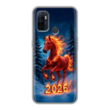 Силиконовый чехол на OPPO A53 с принтом Новый год коня Силиконовый чехол на OPPO A53 с принтом Новый год коня