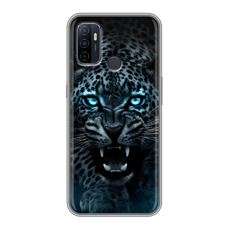 Силиконовый противоударный чехол на OPPO A53 с принтом Темный леопард Силиконовый противоударный чехол на OPPO A53 с принтом Темный леопард