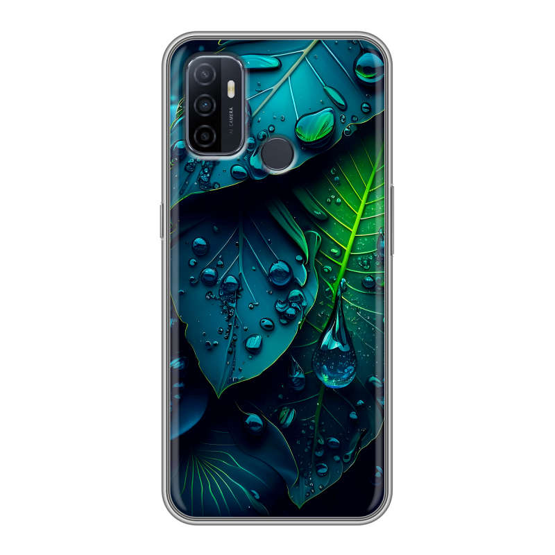 Силиконовый противоударный чехол на OPPO A53 с принтом Листья Силиконовый противоударный чехол на OPPO A53 с принтом Листья