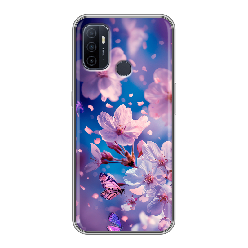 Силиконовый чехол на OPPO A53 с принтом цветы бабочки Силиконовый чехол на OPPO A53 с принтом цветы бабочки